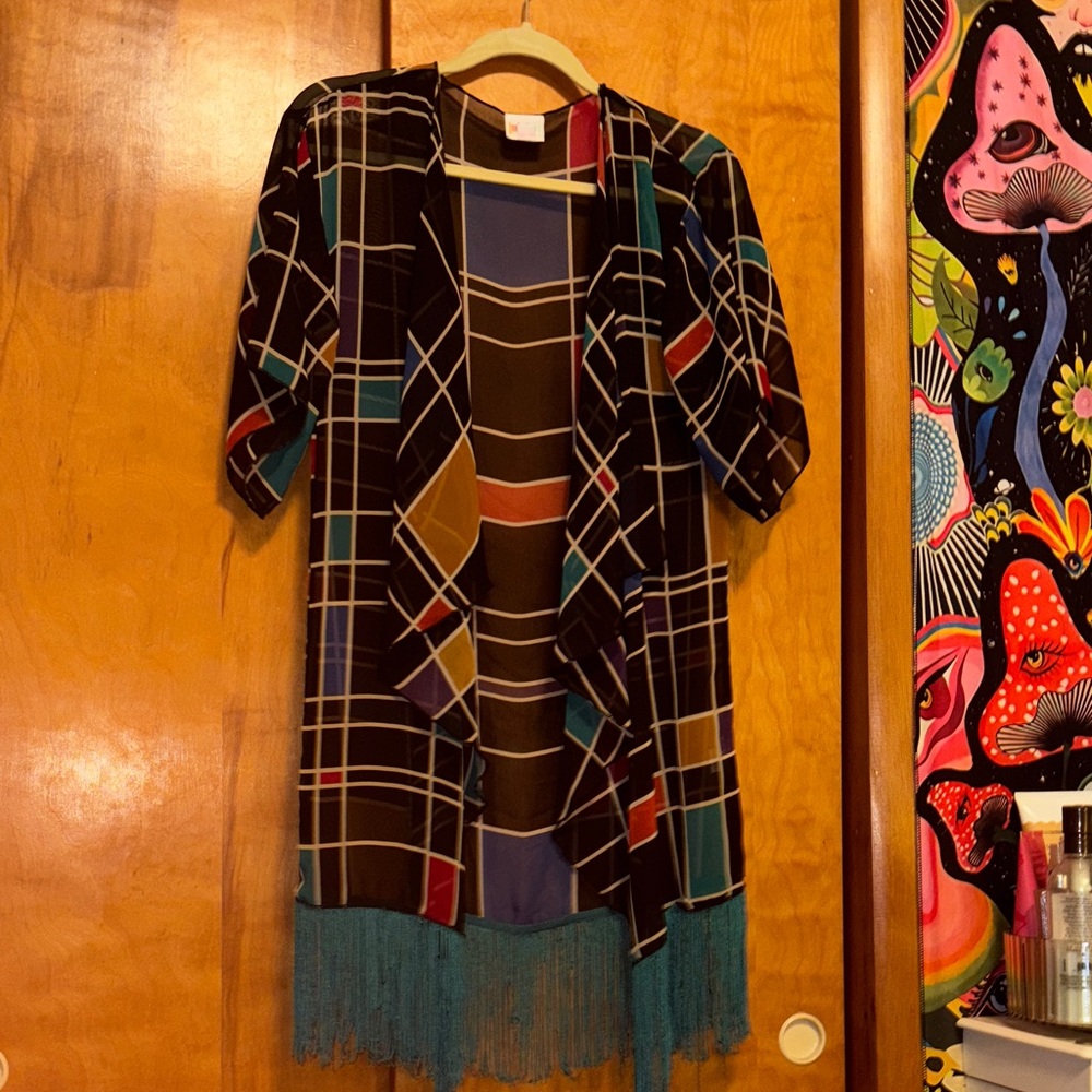 Colorful Plaid Fringe Cardigan